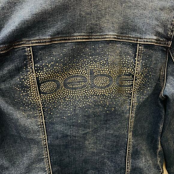 Vintage Y2K BEBE Lucia Wash Denim Jacket M Rhinestone Logo Fitted Stretch Jean - Picture 8 of 8